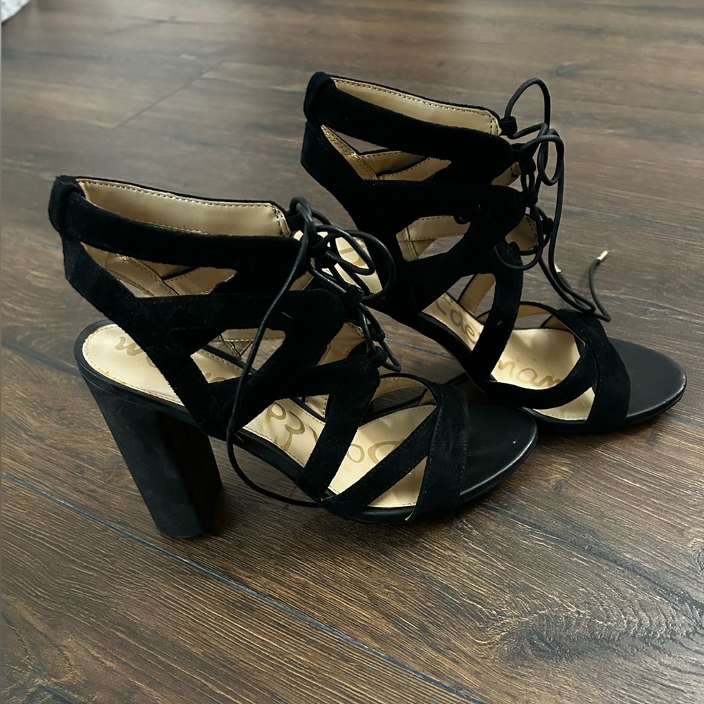 Black strappy heels, worn once